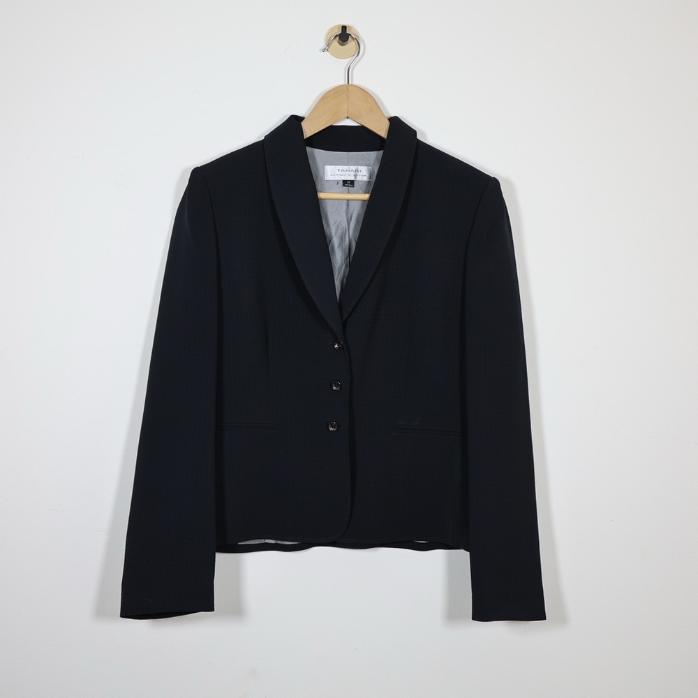 Tahari ASL Black Jacquard Blazer 3 Button Tailored‎ Career Office Jacket 12